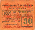 FRENCH EMERGENCY NOTES 50 centimes Roubaix (59). Billet. armoiries (5 mm) -