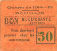 FRENCH EMERGENCY NOTES 50 centimes Roubaix (59). Billet. armoiries (6 mm) -