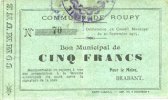 FRENCH EMERGENCY NOTES 5 francs Roupy (02). Commune. Billet. -