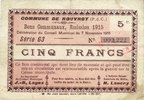 FRENCH EMERGENCY NOTES 5 francs Rouvroy (62). Commune. Billet. 7.11.1915, série G3 -