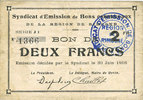 FRENCH EMERGENCY NOTES 2 francs Rimogne (08). Syndicat d'Emission. Billet. 30.6.1916, série J 1 -