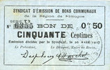 FRENCH EMERGENCY NOTES 50 centimes Rimogne (08). Syndicat d'Emission. Billet. 26.4.1917, série T1 -