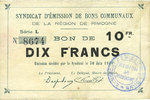 FRENCH EMERGENCY NOTES 10 francs Rimogne (08). Syndicat d'Emission. Billet. 30.6.1916, série L -