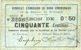FRENCH EMERGENCY NOTES 50 centimes Rimogne (08). Syndicat d'Emission. Billet. 20.2.1916, série B -