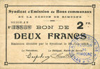 FRENCH EMERGENCY NOTES 2 francs Rimogne (08). Syndicat d'Emission. Billet. 30.6.1916, série J 2 -