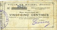FRENCH EMERGENCY NOTES 25 centimes Roisel (80). Ville. Billet. -