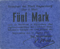 FRENCH EMERGENCY NOTES 5 mark Kaysersberg (68). Ville. Billet. 17 août 1917, annulation par cachet ENTWERTET -