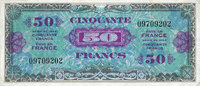 NOTES OF THE TREASURY (TRESOR) 50 francs Billet. . Drapeau, type américain, 1944, sans n° série -