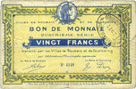 FRENCH EMERGENCY NOTES 20 francs Roubaix et Tourcoing (59). Billet. 4e série. N° 4148 -