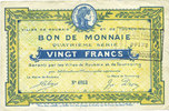 FRENCH EMERGENCY NOTES 20 francs Roubaix et Tourcoing (59). Billet. 4e série. N° 4053 -