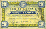 FRENCH EMERGENCY NOTES 20 francs Roubaix et Tourcoing (59). Billet. 16.12.1916, 9e série. N° 7008 -