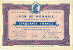 FRENCH EMERGENCY NOTES 50 francs Roubaix et Tourcoing (59). Billet. 5e série. N° 5130 -