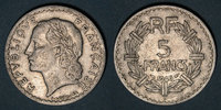 FRENCH MODERN COINS 5 francs Gouvernement provisoire (1944-1947). Lavrillier aluminium -