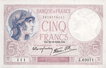 NOTES OF THE BANQUE DE FRANCE 5 francs Banque de France. Billet. violet, 21.9.1939, modifié -
