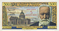 NOTES OF THE BANQUE DE FRANCE 5 NF Banque de France. Billet. / 500 francs, Victor Hugo, 30.10.1958, surchargé -