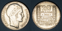 FRENCH MODERN COINS 20 francs 3e république (1870-1940). Turin Rameaux longs -