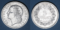 FRENCH MODERN COINS 5 francs 4e république (1947-1959). Lavrillier aluminium -