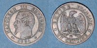 FRENCH MODERN COINS 1 centime 2e empire (1852-1870). tête nue Strasbourg -