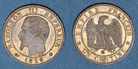 FRENCH MODERN COINS 1 centime 2e empire (1852-1870). tête nue Strasbourg -