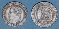 FRENCH MODERN COINS 1 centime 2e empire (1852-1870). tête laurée Strasbourg. Grand BB -