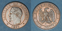 FRENCH MODERN COINS 2 centimes 2e empire (1852-1870). tête nue, Lyon. Grand D -