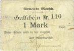 FRENCH EMERGENCY NOTES 1 mark Moosch (68). Commune. Billet. . Papier blanc. Cachet communal allemand -
