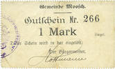 FRENCH EMERGENCY NOTES 1 mark Moosch (68). Commune. Billet. . Papier blanc. Cachet communal allemand -