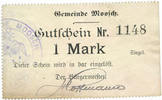 FRENCH EMERGENCY NOTES 1 mark Moosch (68). Commune. Billet. . Papier blanc. Cachet communal français -