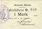 FRENCH EMERGENCY NOTES 1 mark Moosch (68). Commune. Billet. . Papier blanc. Cachet communal français -