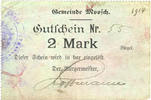 FRENCH EMERGENCY NOTES 2 mark Moosch (68). Commune. Billet. . Papier vert. Cachet communal allemand -
