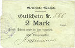 FRENCH EMERGENCY NOTES 2 mark Moosch (68). Commune. Billet. . Papier vert. Cachet communal allemand -