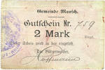 FRENCH EMERGENCY NOTES 2 mark Moosch (68). Commune. Billet. . Papier vert. Cachet communal français -
