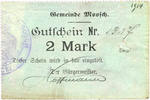 FRENCH EMERGENCY NOTES 2 mark Moosch (68). Commune. Billet. . Papier vert. Cachet communal français -