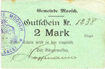 FRENCH EMERGENCY NOTES 2 mark Moosch (68). Commune. Billet. . Papier vert. Cachet communal français -