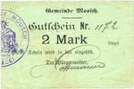 FRENCH EMERGENCY NOTES 2 mark Moosch (68). Commune. Billet. . Papier vert. Cachet communal français -