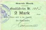 FRENCH EMERGENCY NOTES 2 mark Moosch (68). Commune. Billet. . Papier vert. Cachet communal français -