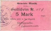 FRENCH EMERGENCY NOTES 5 mark Moosch (68). Commune. Billet. . Papier rose. Cachet communal 2e empire -