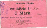 FRENCH EMERGENCY NOTES 5 mark Moosch (68). Commune. Billet. . Papier rose. Cachet communal allemand -