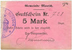 FRENCH EMERGENCY NOTES 5 mark Moosch (68). Commune. Billet. . Papier rose. Cachet communal français -