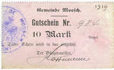 FRENCH EMERGENCY NOTES 10 mark Moosch (68). Commune. Billet. . Papier gris verdâtre. Cachet communal 2e empire -