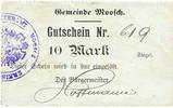 FRENCH EMERGENCY NOTES 10 mark Moosch (68). Commune. Billet. . Papier gris verdâtre. Cachet communal allemand -