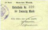FRENCH EMERGENCY NOTES 20 mark Moosch (68). Commune. Billet. . Papier gris. Cachet communal allemand -