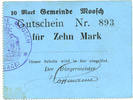 FRENCH EMERGENCY NOTES 10 mark Moosch (68). Commune. Billet. . Carton bleu. Cachet communal français -