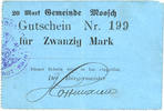 FRENCH EMERGENCY NOTES 20 mark Moosch (68). Commune. Billet. . Carton bleu. Cachet communal 2e empire -