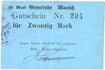 FRENCH EMERGENCY NOTES 20 mark Moosch (68). Commune. Billet. . Carton bleu. Cachet communal 2e empire -