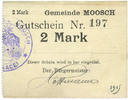 FRENCH EMERGENCY NOTES 2 mark Moosch (68). Commune. Billet. . Carton blanc. Cachet communal français -