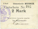 FRENCH EMERGENCY NOTES 2 mark Moosch (68). Commune. Billet. . Carton blanc. Cachet communal français -