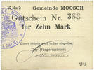 FRENCH EMERGENCY NOTES 10 mark Moosch (68). Commune. Billet. . Carton blanc. Cachet communal français -
