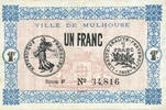 FRENCH EMERGENCY NOTES 1 franc Mulhouse (68). Ville. Billet Série F -