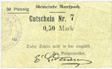FRENCH EMERGENCY NOTES 0,50 mark Ranspach (68). Billet. . Cachet communal allemand -